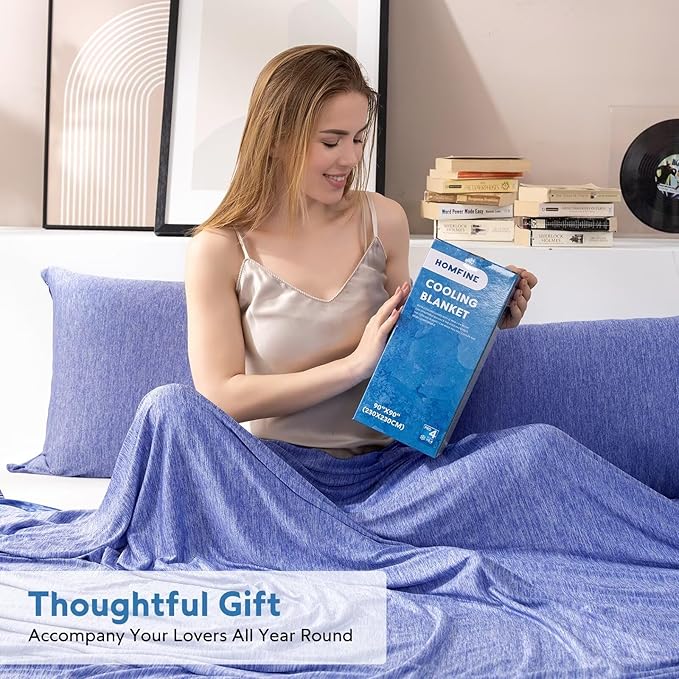 HOMFINE Cooling Blankets for Hot Sleepers - Summer Blanket Thin Lightweight Breathable Soft Double Side Enhanced Cooling for Bed Couch Sofa, Keep Cool for Night Sweats (Dark Blue, 50 x 70 inches)