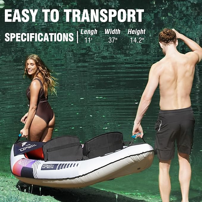 UPWELL 11'/14'6”Inflatable Kayak with Drop Stitch Floor and Accessories Including Kayak Seat with Thickened Cushion, Paddle, Fin, Repair Kits, Carry Bag and Hand Pump