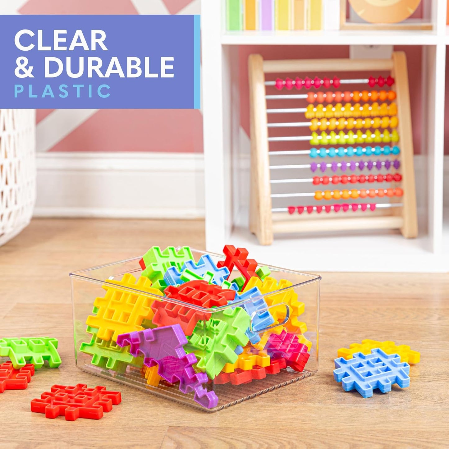 Plastic Food Storage Clear Container Bin with Handles for Organizing Kitchen, Pantry, Refrigerator, Freezer, Pantry, Cabinet, Closet, Bathroom 10”x8”x5”