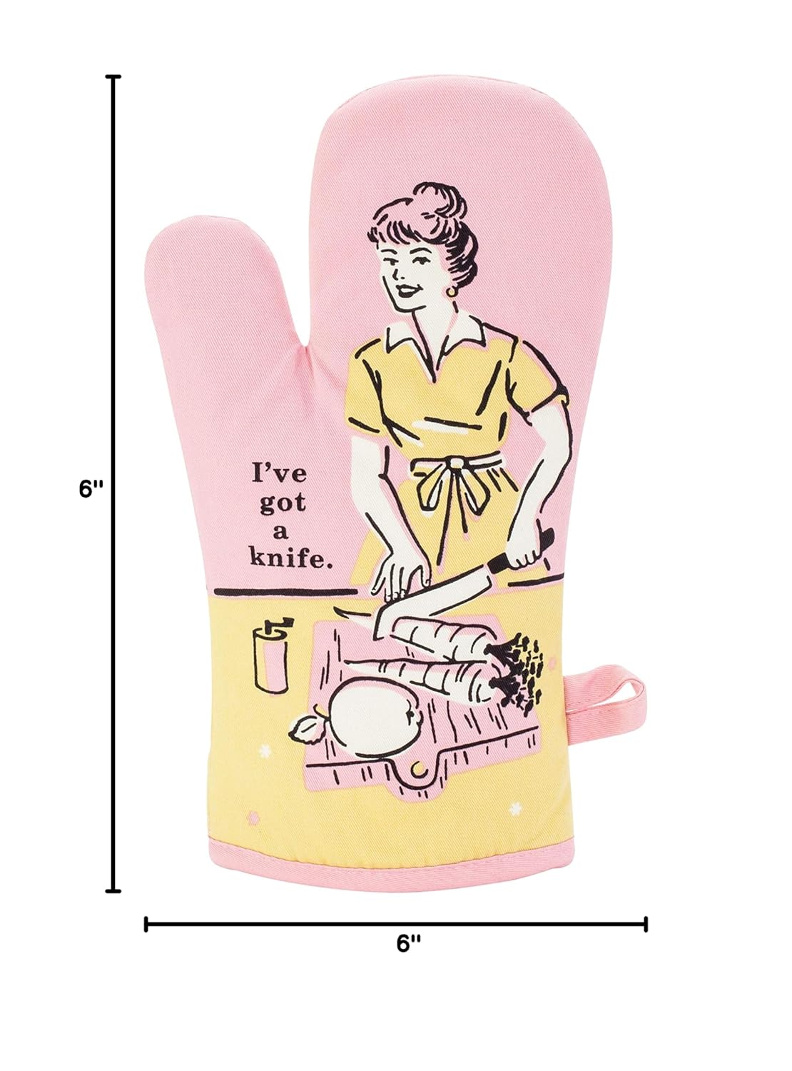 Blue Q Oven Mitt, I've Got a Knife. Super-Insulated Quilting, Comfy, Natural-Fitting Shape, 100% Cotton, 12.5" h x 7.5" w