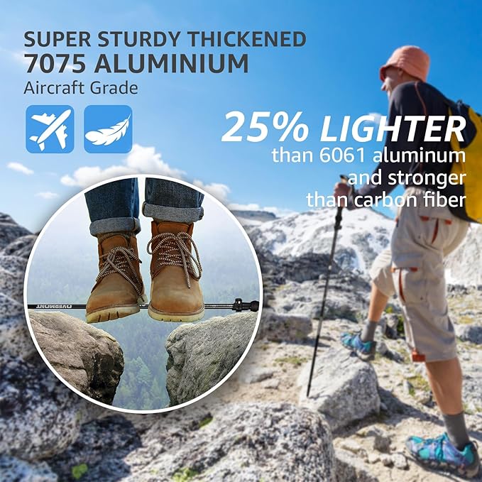 Overmont 7075 Aluminum Trekking Poles - Lightweight Collapsible Hiking Poles Adjustable Walking Sticks with EVA Handle All Terrain Accessories Carry Bag - Set of 2