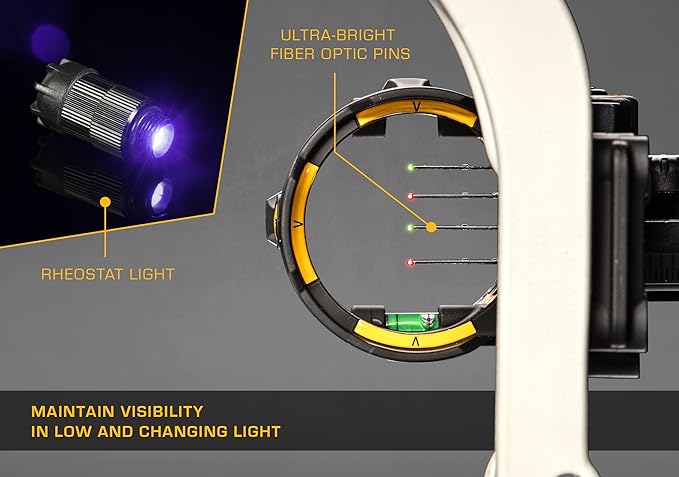Trophy Ridge React H4 Bow Sight - 4 Pin Sight, Tool Less Windage and Elevation Adustability, 2nd Axis Leveling, Adjustable Click Light