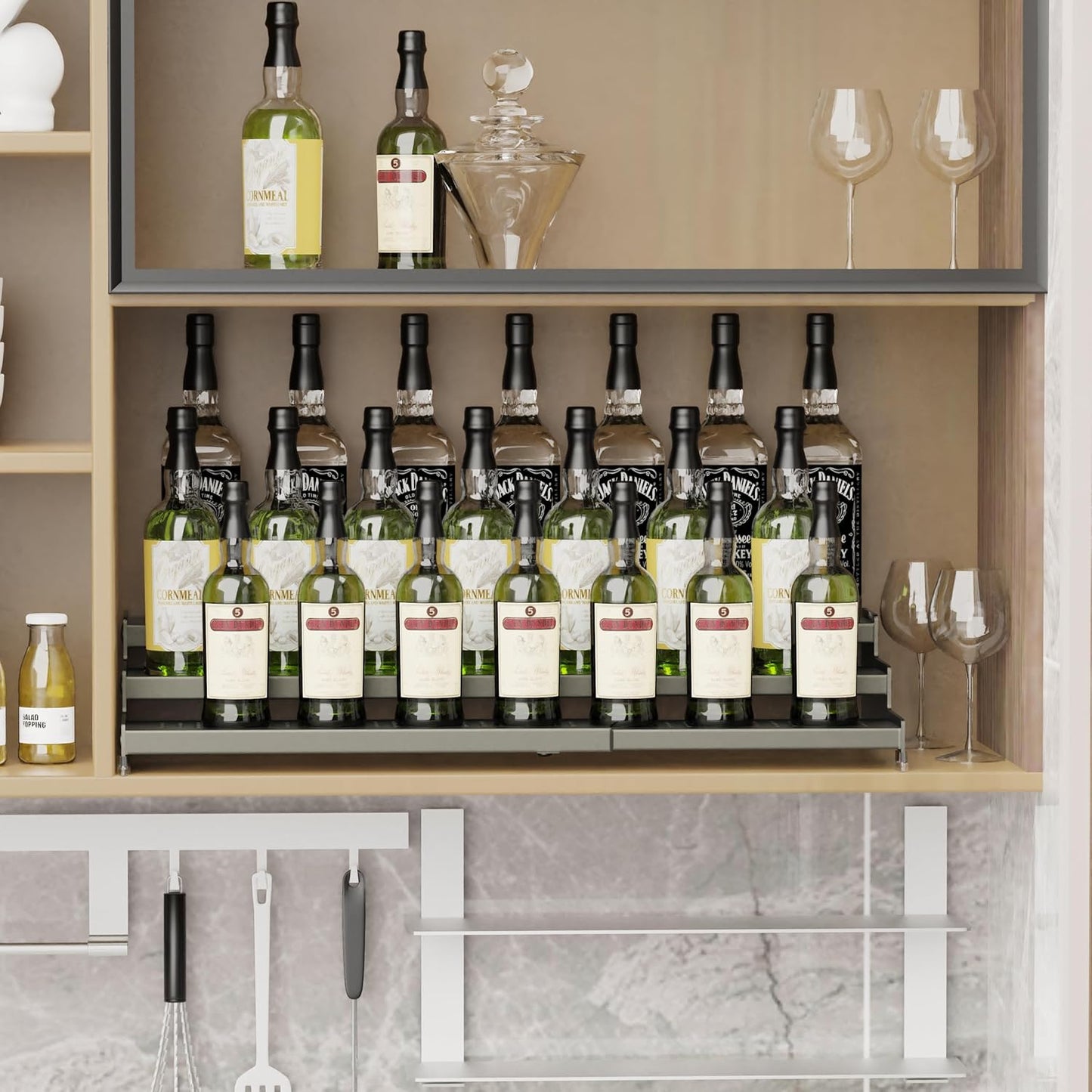 Expandable Spice Rack organizer with 3-Tier step shelf,Modern Design heavy duty,Non Skid and Visibility,Great for Kitchen Cabinet, Pantry and more(2PACKS/GUN-GREY)