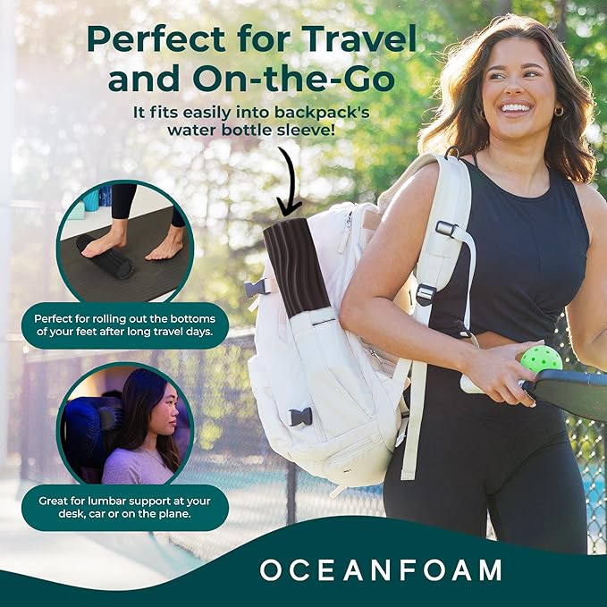 Oceanfoam Ripple Travel Foam Roller (11" x 3.35") Firm Mini Foam Roller for Physical Therapy, Deep Tissue Massage, Back Pain - High Density, Ergonomic Wave Textured, Yoga, Pilates, Exercise (Charcoal)