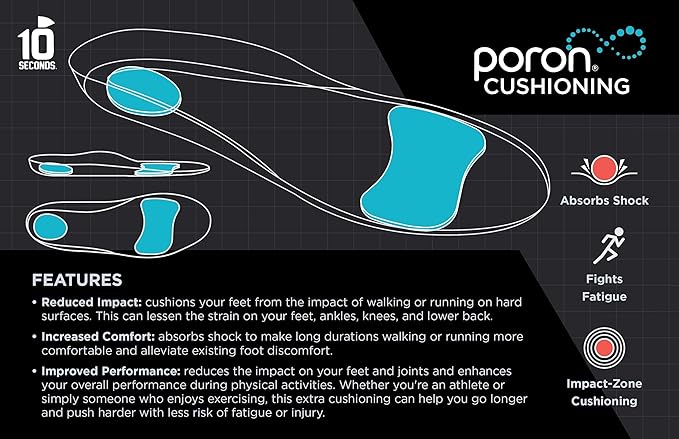 10 Seconds - 3720 Stability Insole: Firm Arch Support - High Arch Height - Firm Cushioning, High Shock Absorption, Trim to Fit, Shock Absorbing Memory Foam with Stability Plate.