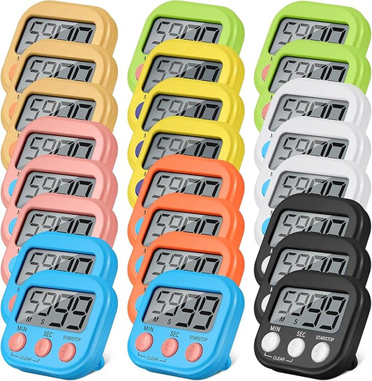 Weewooday 24 Pcs Digital Kitchen Timer Magnetic Timer Bulk On/Off Switch Minute Second Count up Countdown Loud Alarm for Exercise Cook Baking(Multicolor)