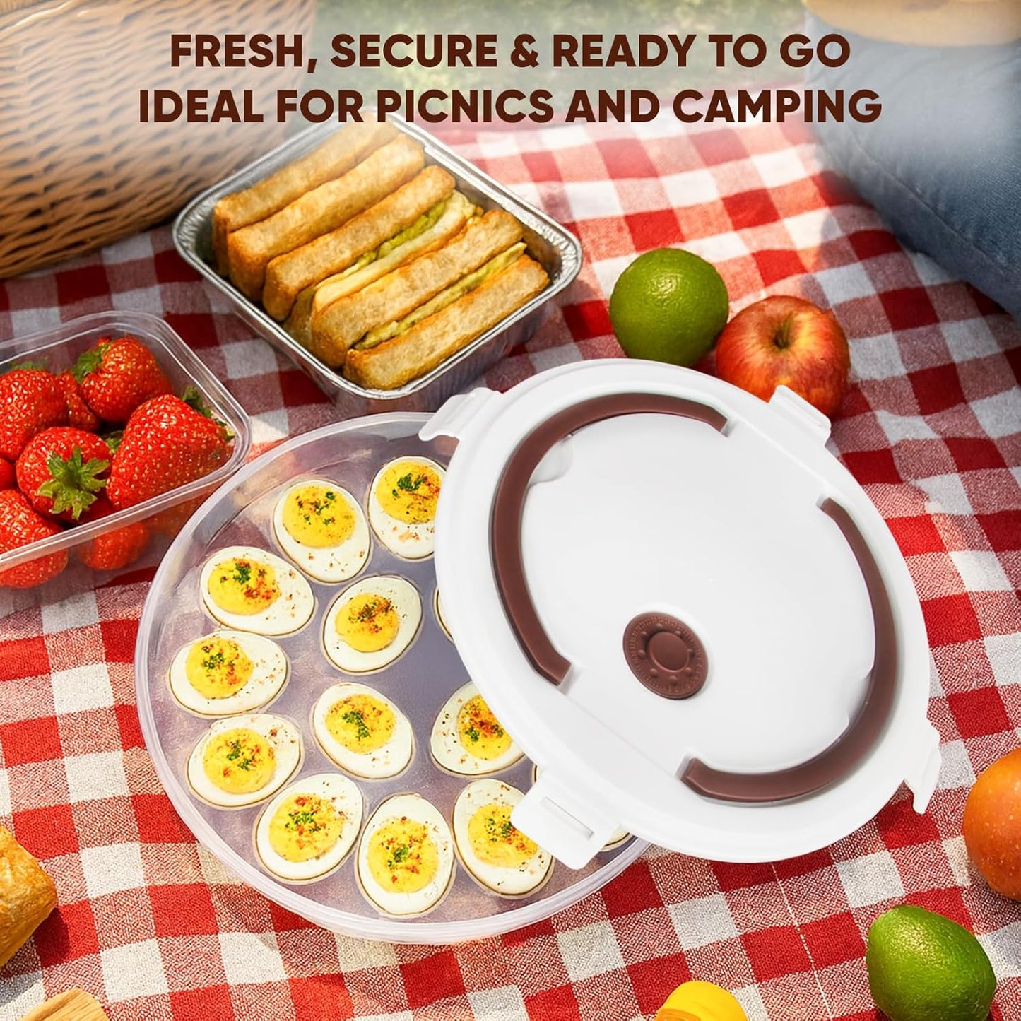 77L 2-Pack Deviled Egg Container with Lid – 34-Egg Platter with Handle, Stackable & Portable Carrier for Parties, Holidays, Camping, and Fridge Storage