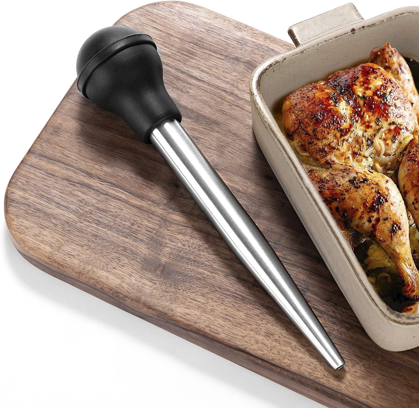 JY COOKMENT Stainless Steel Turkey Baster Baster Syringe for Cooking Meat Injector Set with 2 Marinade Needles 1 Cleaning Brush for Home Baking Kitchen Tool