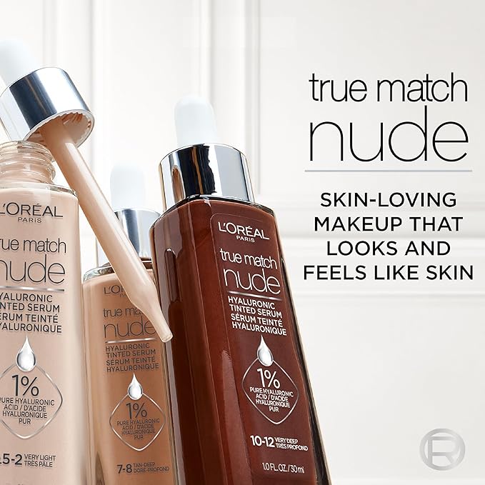 L'Oreal Paris True Match Nude Hyaluronic Tinted Serum Foundation with 1% Hyaluronic acid, Medium Tan 5-6, 1 fl. oz.
