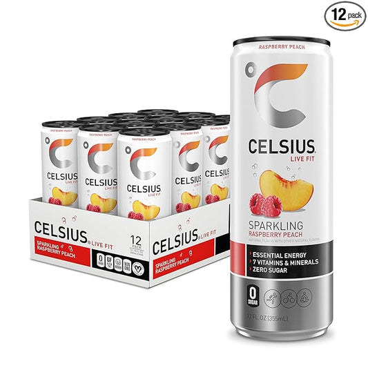 CELSIUS Sparkling Raspberry Peach, Sugar Free Energy Drink, 12 Fl Oz (Pack of 12)