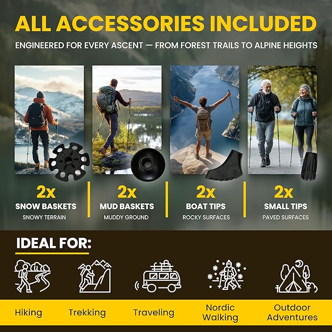 TREDO Premium Collapsible Trekking Poles - Ultralight Aluminum & Carbon Fiber - Adjustable Folding Hiking Poles - Lightweight for Men & Women - Comfortable Cork/EVA Grips - 2pc Set