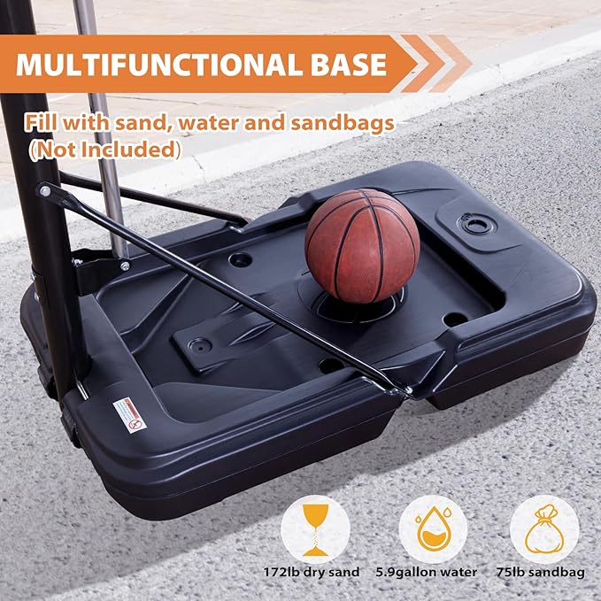 Portable Basketball Hoop Outdoor, 4.8-10FT Height Adjustable Basketball Hoop Goal System with 44-48 Inch Impact Backboard and Portable Wheels for Adults