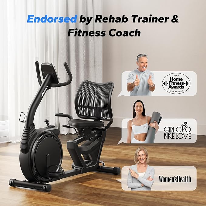 MERACH Recumbent Exercise Bikes for home, Light Commercial High-end Recumbent Bike for Seniors Adults, Magnetic Recumbent Exercise Bike with Smart Bluetooth and Exclusive App, LCD, Heart Rate Handle