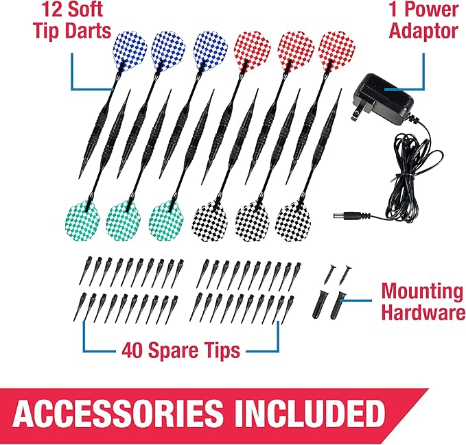 MD Sports Dartboard Cabinet Multiple Styles Electronic Dartboard With Digital X/O Cricket Scorekeeping and Dart Set, Perfect for Cricket Games