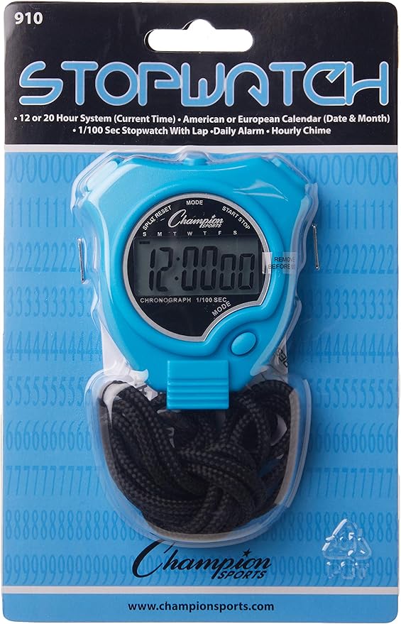 Champion Sports Stopwatch Timer Set: Waterproof, Handheld Digital Clock Sport Stopwatches with Large Display for Kids or Coach - Bright Colored 6 Pack
