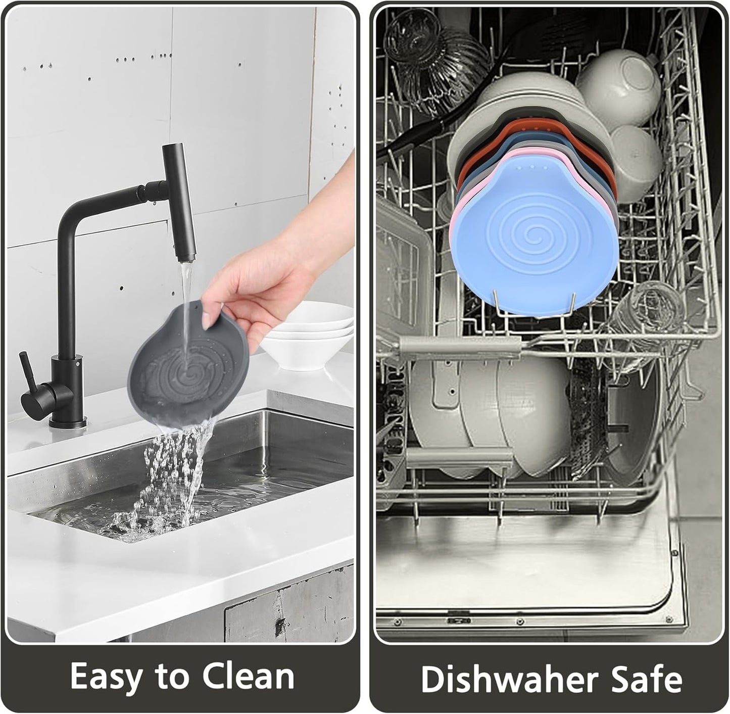 Silicone Spoon Rest for Stove Top - BPA-Free, Heat-Resistant Spoon Holder - Spoon Rest for Kitchen Counter - Large Cooking Utensil Rest for Spoons, Spatulas, Ladles or Tongs - Black