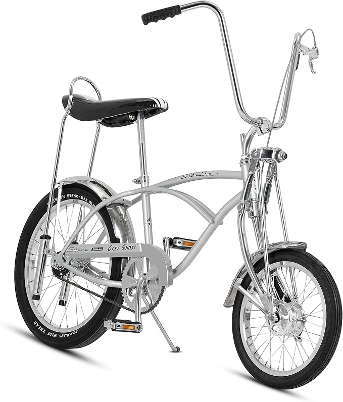 Schwinn Krate Classic Sting-Ray Bike, 20 Inch Bike for Kids or Adults, Steel Frame & Springer Fork, Fenders, Single Speed, Coaster Brake, Grey Ghost, Lemon Peeler, Coal, Grape, Orange or Apple