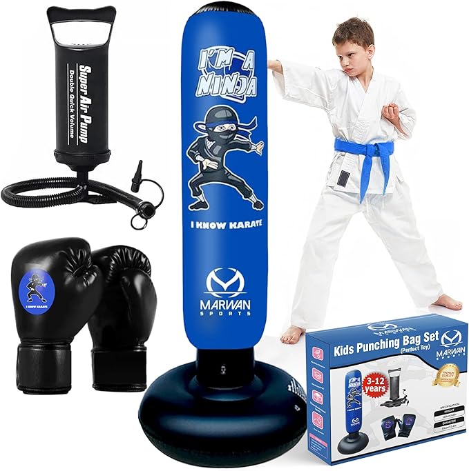 Durable Inflatable Kids Punching Bag for Karate and Boxing – Bounce-Back Martial Arts Bag for Boys and Girls, Great Birthday Gift to Relieve Energy and Build Skills for Boys Ages 4-12