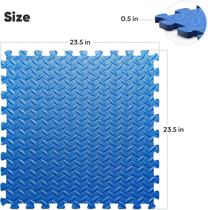 Home Gym Mat, Puzzle Exercise Mat, EVA Interlocking Foam Floor Tiles for Home Workout Equipment and Kids' Play Areas - Black, 24 in x 24 in x ½ in - 24 Tiles (Black, 24 Pack, 96 SQ FT)