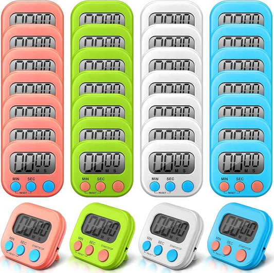 Xuhal 28 Pcs Digital Timers for Teachers Classroom Kitchen Countdown Timers for Cooking Magnetic Stopwatch 4 Colors for Kitchen Cooking Study Work Baking Sports