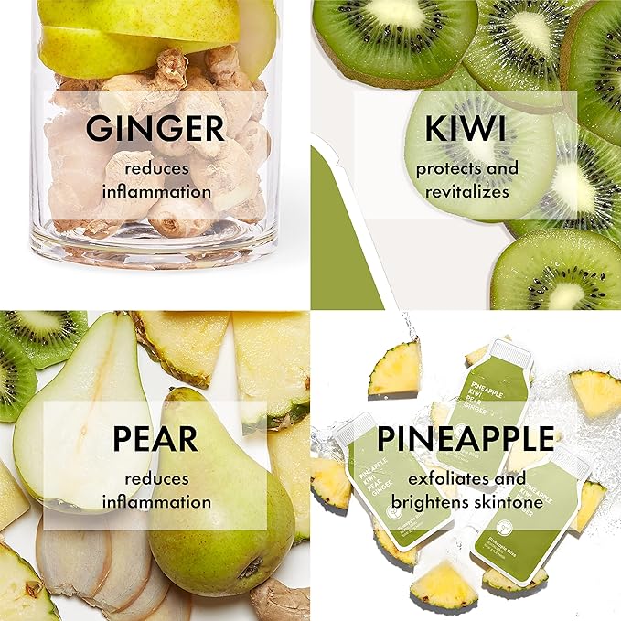 ESW Beauty Pineapple Bliss - Revitalizing Raw Juice Face Mask (6-Pack) - Brightening with Pineapple, Kiwi, Ginger & Pear for Dull, Uneven Skin - Enhances Radiance & Smoothness