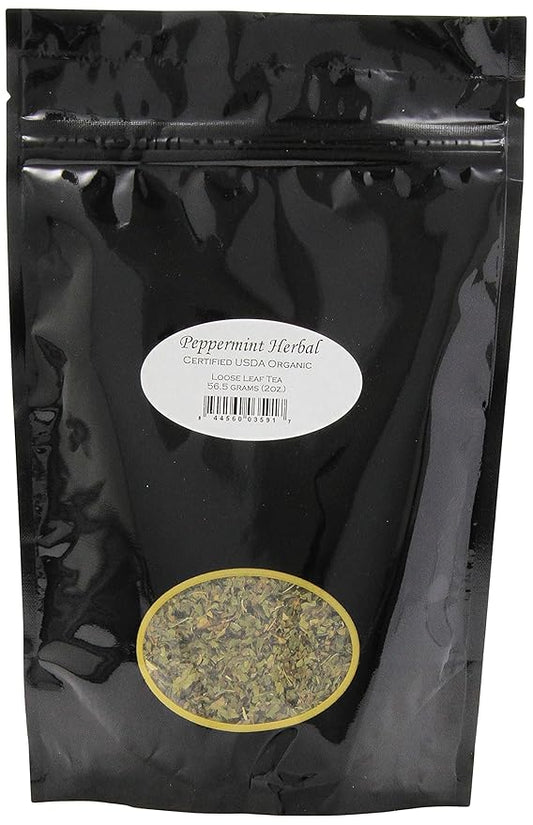 Organic Peppermint Herbal Loose Leaf Tea Pouches - 2oz | Grown in Washington State | USDA and QMI Organic Certified | Naturally Caffeine Free | Aromatic Mint Flavor | Sun Dried Herbal Blend