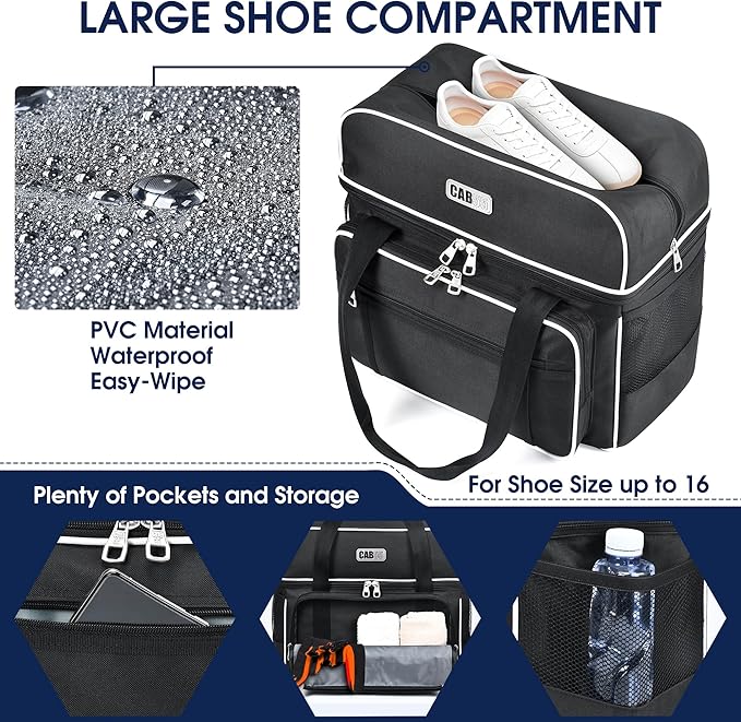 CAB55 2 Ball Bowling Bag with 4 Wheels, Double Bowling Ball Bag with Separate Shoe Compartment, (Up To US Men Size 16), and Multiple Multifunctional Accessory Pockets