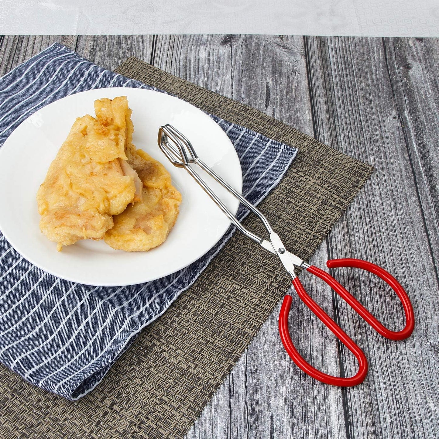 MSY BIGSUNNY Stainless Steel Scissor Tongs Heavy Duty Cooking Tongs with Soft Handles (1, red 10")