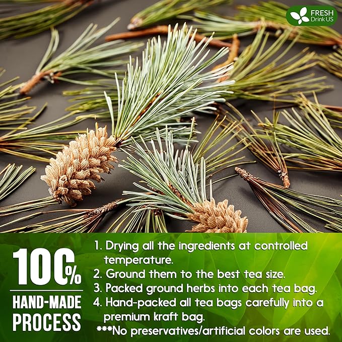 FreshDrinkUS, Pine Needle Tea Bags β 75 Tea Bags, Naturally Caffeine-Free, Refreshing Herbal Tea, Wild-Harvested Pine Leaves, Aromatic and Soothing β Non-GMO & Eco-Friendly Packaging