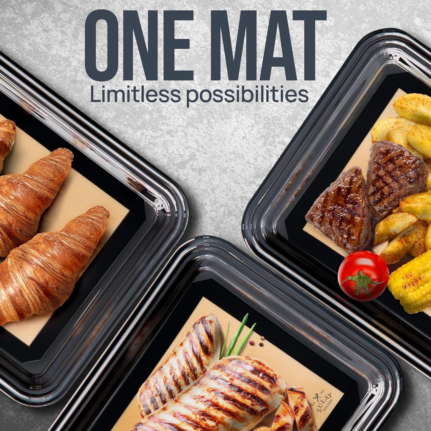 Zulay Kitchen Silicone Baking Mat 2-Pack (16.5"x11.6") – Reusable Nonstick Silicone Baking Sheets for Oven, Pastry, Cookies & More – Easy to Clean, Heat Resistant (Black)