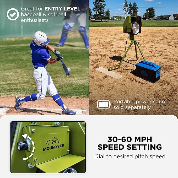 Mound Yeti Baseball Softball Pitching Machine, Youth and Adult Single Wheel Pitching Machine for Baseball and Softball, Training Equipment