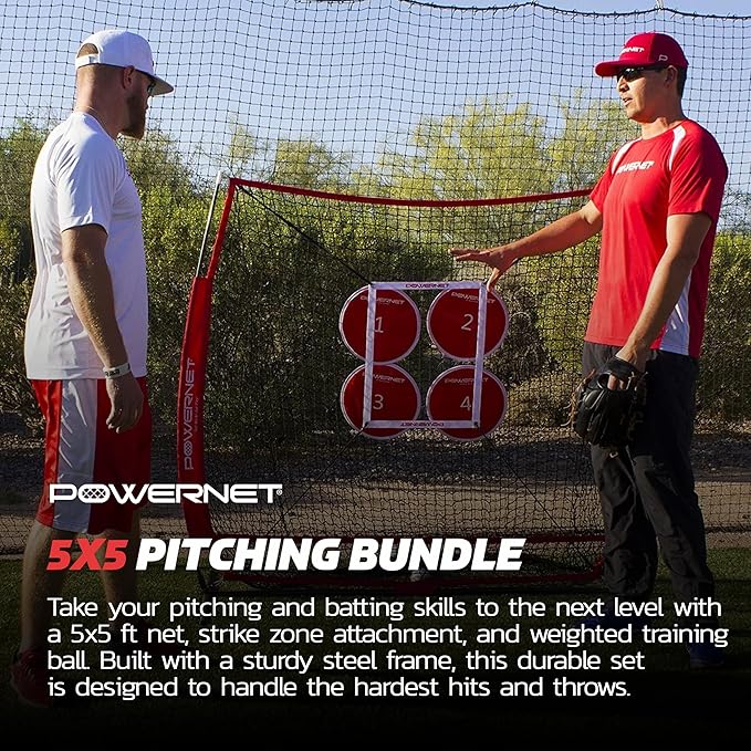 PowerNet Pitching Bundle, Baseball Net with Pitch Perfect Targets & Strike Zone Attachment, Weighted Ball, Softball Baseball Training Equipment to Increase Pitching Accuracy, 3 Net Sizes