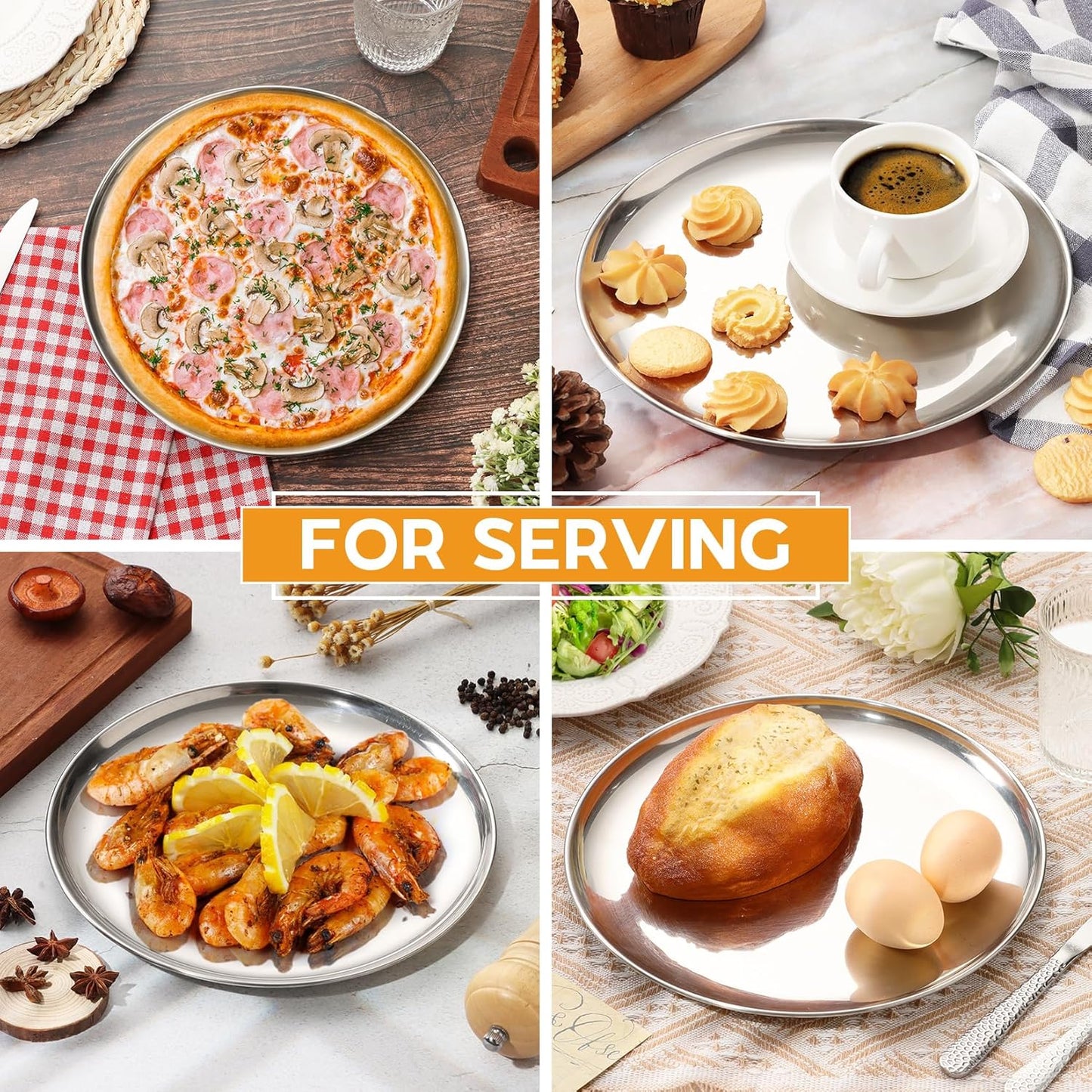 P&P CHEF 10 Inch Pizza Pan, Stainless Steel Round Pizza Tray Baking Pans, Pizzas Plate Serving Tray for Cookie Meat, Oven & Dishwasher Safe & Easy Cleaning, (Mirror Finish) - 1 Piece