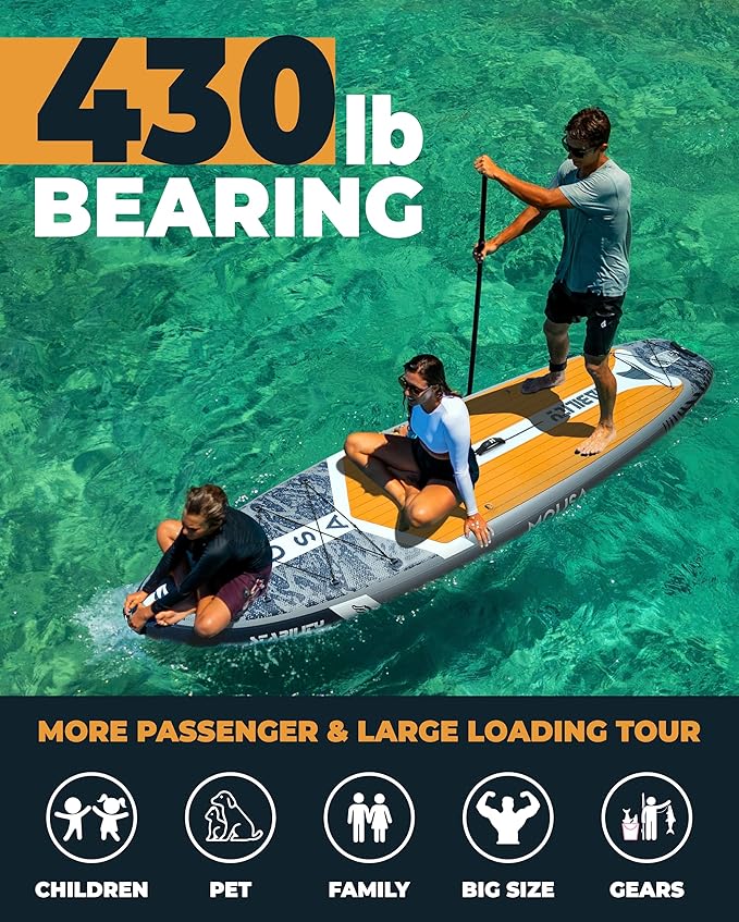 MOUSA 10β8/11'Γ35" Extra Wide Inflatable Stand Up Paddle Board, Stable Paddleboard SUP for 2 People/Family, Anti-Slip Full EVA Deck, 3 Handles, 100L Backpack, All-Round Sup Board, Big Fin