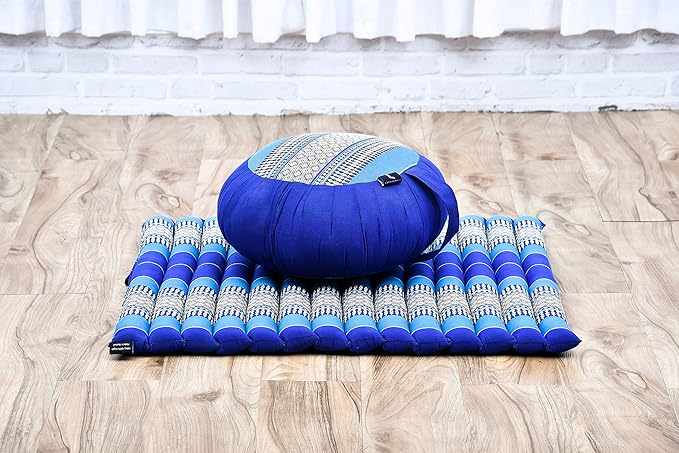 Leewadee Meditation Cushion Set – 1 Round Zafu Meditation Pillow and 1 Square Roll-Up Zabuton Meditation Mat, Pillows Bundle Filled with Kapok