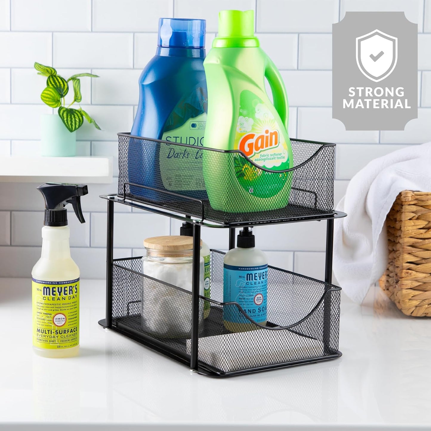 Sorbus 2 Sets of 2 Tier Metal Under Sink Organizer for Bathroom, Kitchen, Strong Steel Mesh Sliding Drawers for Under Sink, Under Cabinet, Closet, Kitchen, Pantry, Bathroom Organizers and Storage