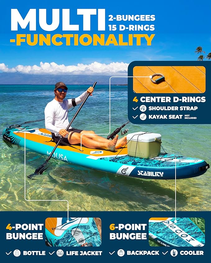MOUSA 10β8/11'Γ35" Extra Wide Inflatable Stand Up Paddle Board, Stable Paddleboard SUP for 2 People/Family, Anti-Slip Full EVA Deck, 3 Handles, 100L Backpack, All-Round Sup Board, Big Fin