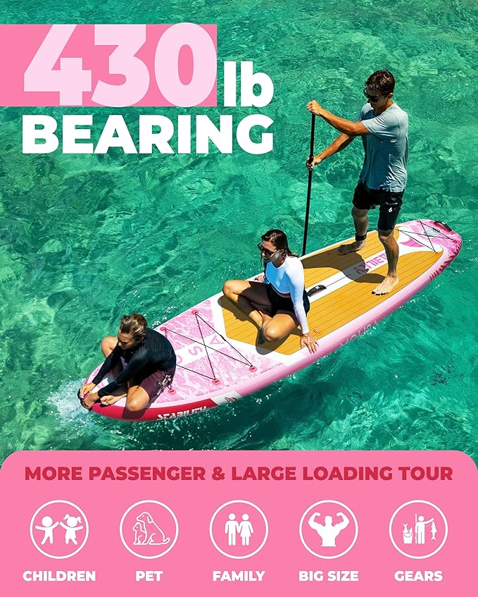 MOUSA 10β8/11'Γ35" Extra Wide Inflatable Stand Up Paddle Board, Stable Paddleboard SUP for 2 People/Family, Anti-Slip Full EVA Deck, 3 Handles, 100L Backpack, All-Round Sup Board, Big Fin