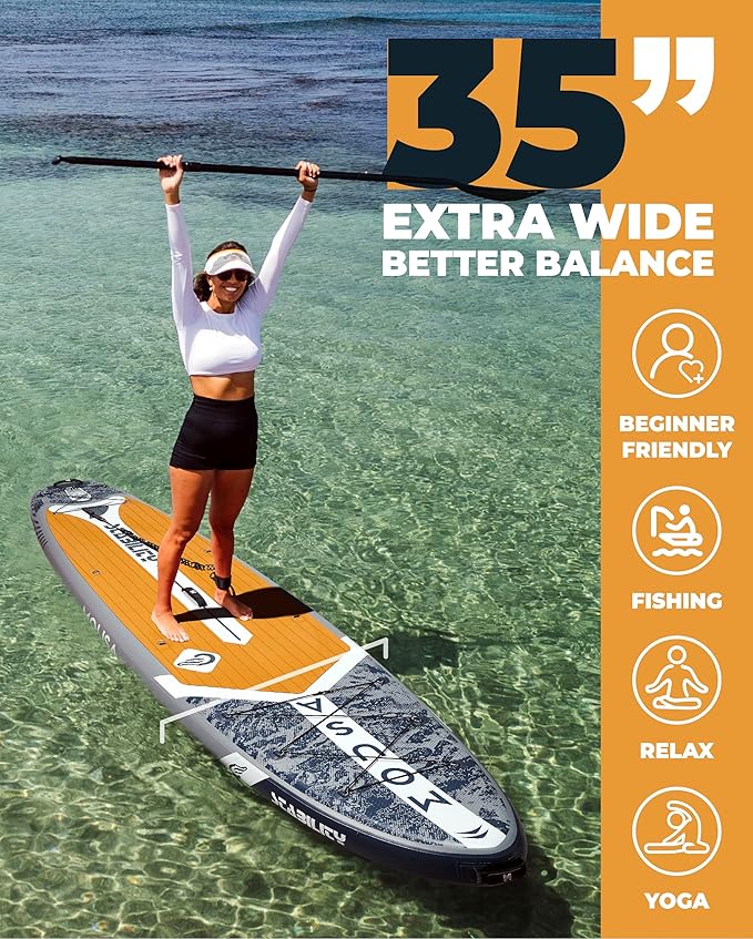 MOUSA 10β8/11'Γ35" Extra Wide Inflatable Stand Up Paddle Board, Stable Paddleboard SUP for 2 People/Family, Anti-Slip Full EVA Deck, 3 Handles, 100L Backpack, All-Round Sup Board, Big Fin
