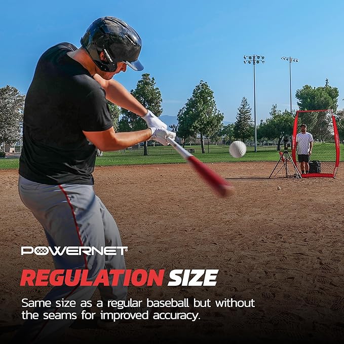 PowerNet Launch F-lite Softball & Baseball Pitching Machine, Dimpled Practice Balls, Bucket of Baseballs, Coaching Bucket Bundle for Pitching Machine, Baseball Training Equipment