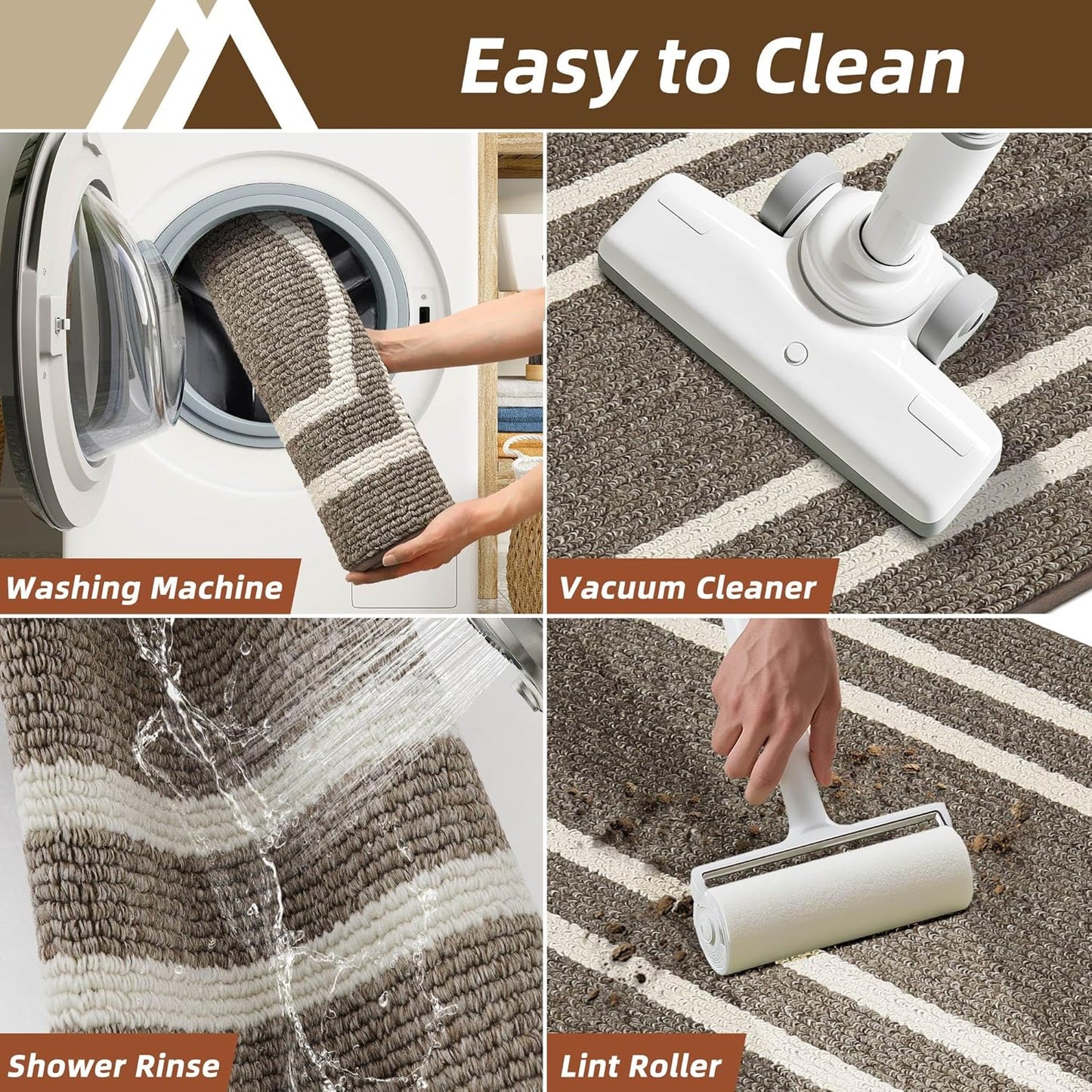 COSY HOMEER Long Kitchen Floor Mats for in Front of Sink Super Absorbent Kitchen Rugs and Mats 24"x48" Non-Skid Kitchen Mat Standing Mat Washable,Polypropylene,Brown,Frame