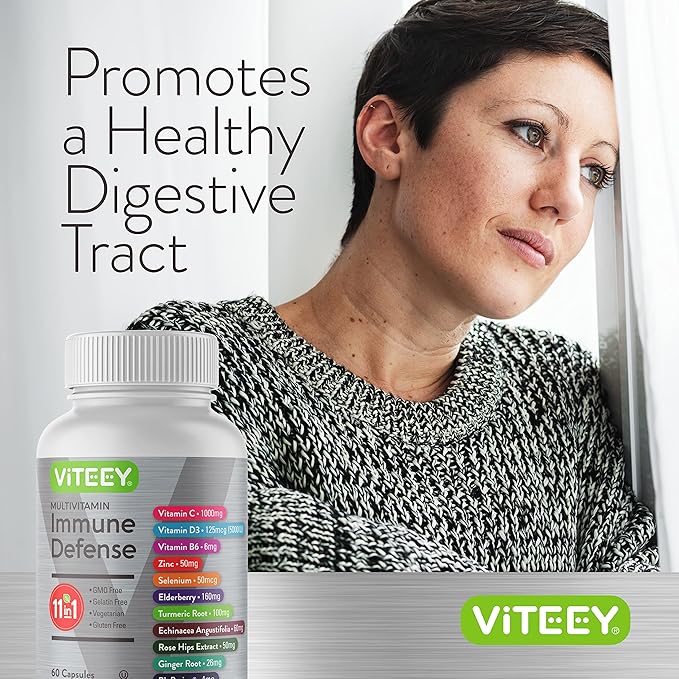 VITEEY 11 in 1 Immune Support Supplement - Immune Defense with Vitamin D3, B6, Echinacea, Turmeric, Rose-HIPS, Selenium, BioPerine, Ginger, Elderberry Vitamin C and Zinc - 120 Count