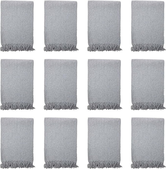 Arkwright Common Ground Bulk Blankets - Pack of 12 - Reversible 100% Cotton All Season Lightweight Couch Bed Throws for Wedding Guests, Travel, and Outdoor Events, 50 x 70 in, Grey