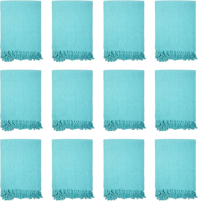 Arkwright Common Ground Bulk Blankets - Pack of 12 - Reversible 100% Cotton All Season Lightweight Couch Bed Throws for Wedding Guests, Travel, and Outdoor Events, 50 x 70 in, Aqua
