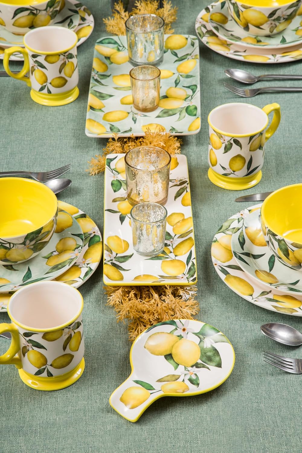 Bico Lemon Dreams Spoon Rest for Stove Top, Ceramic Spoon Holder for Kitchen Counter, Easy to Clean Coffee Spoon Rest Dishwasher Safe, Kitchen Cooking Utensil Rest for Ladles Spatula