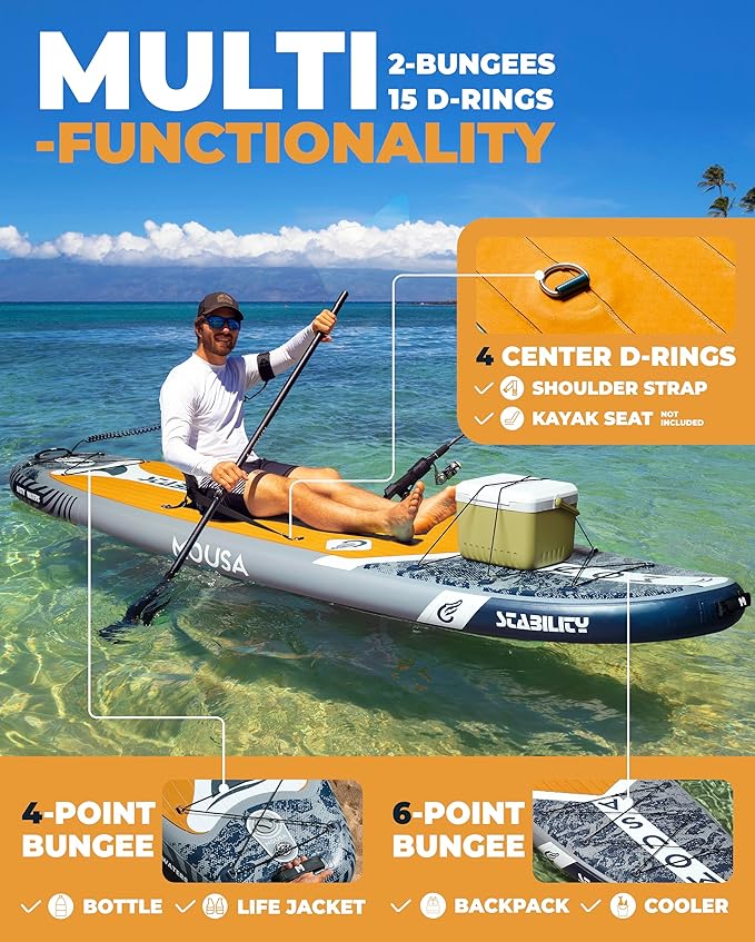 MOUSA 10β8/11'Γ35" Extra Wide Inflatable Stand Up Paddle Board, Stable Paddleboard SUP for 2 People/Family, Anti-Slip Full EVA Deck, 3 Handles, 100L Backpack, All-Round Sup Board, Big Fin