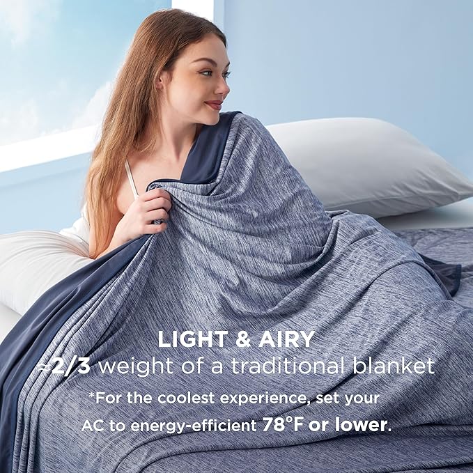 Bedsure Summer Cooling Blanket Queen Size for Hot Sleepers with Sports Mesh Design, Arc-Chill Q-Max 0.4 Lightweight Breathable Ice Cold Blanket for Night Sweats, 90 x 90 Inches, Mesh Navy
