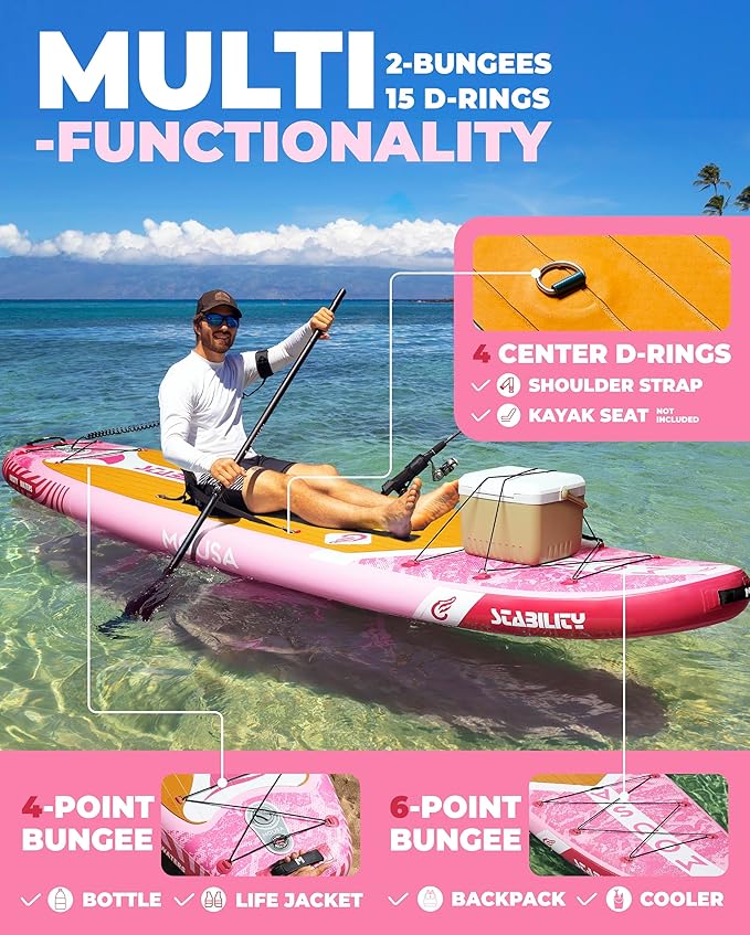 MOUSA 10β8/11'Γ35" Extra Wide Inflatable Stand Up Paddle Board, Stable Paddleboard SUP for 2 People/Family, Anti-Slip Full EVA Deck, 3 Handles, 100L Backpack, All-Round Sup Board, Big Fin