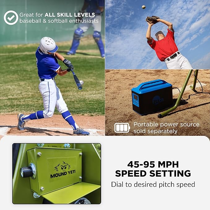 Mound Yeti Baseball Softball Pitching Machine, Youth and Adult Single Wheel Pitching Machine for Baseball and Softball, Training Equipment