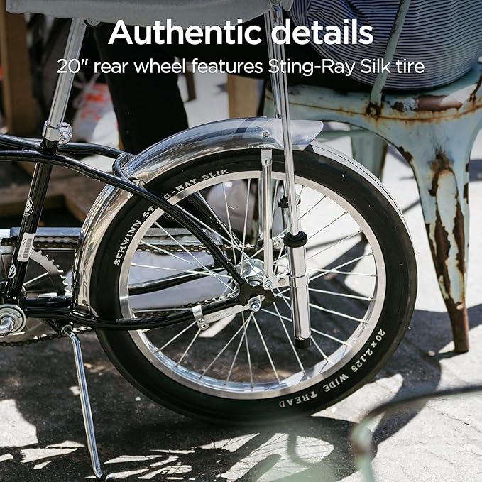 Schwinn Krate Classic Sting-Ray Bike, 20 Inch Bike for Kids or Adults, Steel Frame & Springer Fork, Fenders, Single Speed, Coaster Brake, Grey Ghost, Lemon Peeler, Coal, Grape, Orange or Apple